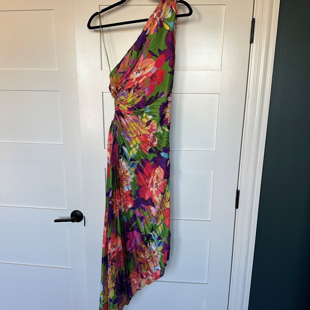 NWT Skye One Shoulder Pleated Floral Maxi Dress Violet - Picture 3 of 6